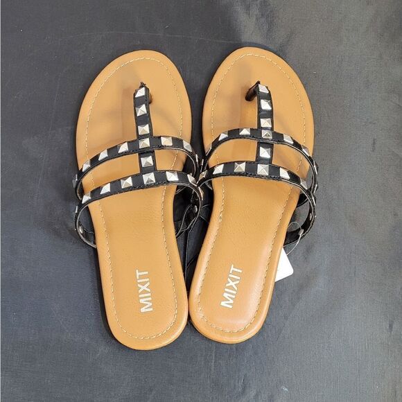 BRAND NEW MIXIT 3-STRAPS THONG WOMEN"S STUDDED DETAILING ROUND TOE  SAND… - Picture 7 of 15